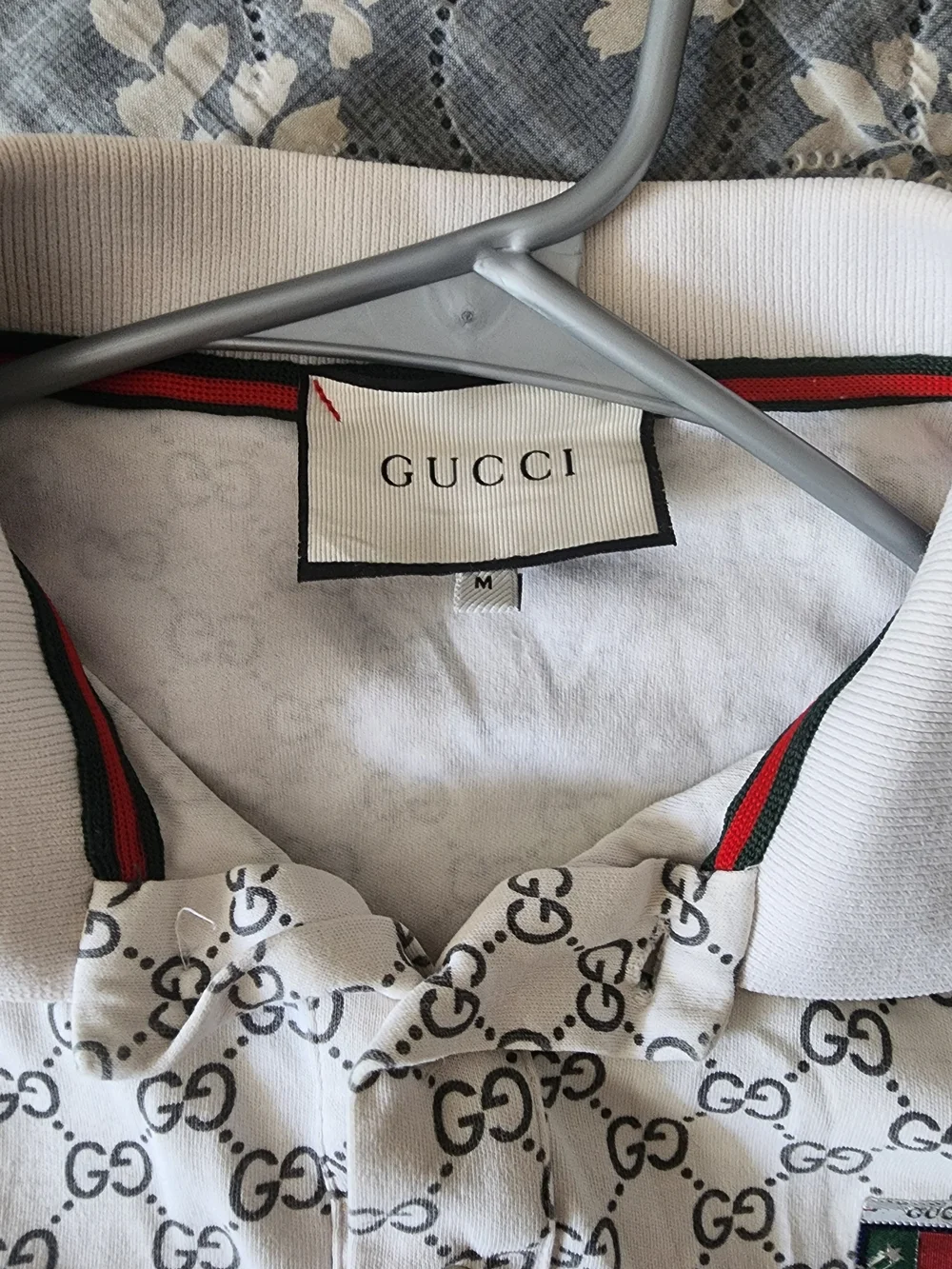 Gucci White GG Monogram Polo with Red and Green Crest